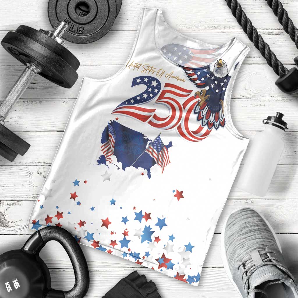 250 Years of American Freedom Men Tank Top Flag Bald Eagle and Map