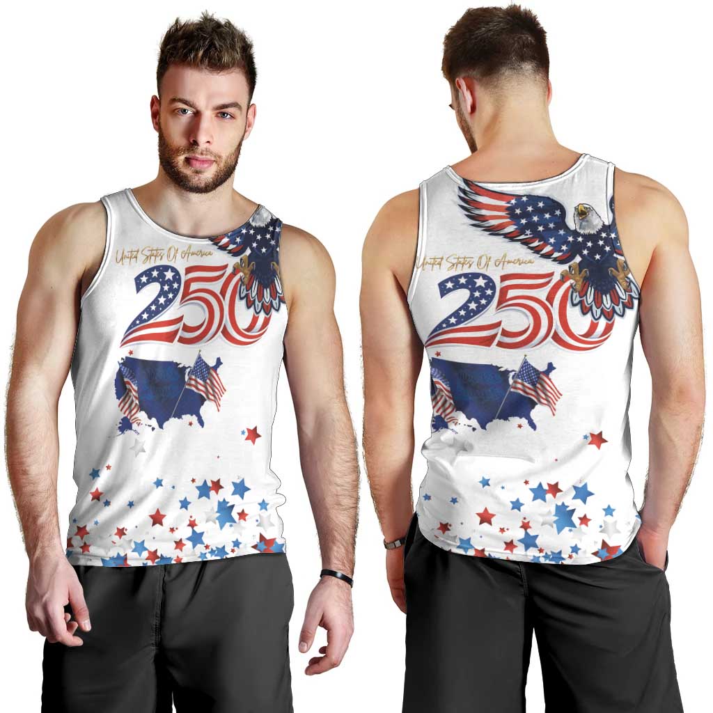 250 Years of American Freedom Men Tank Top Flag Bald Eagle and Map