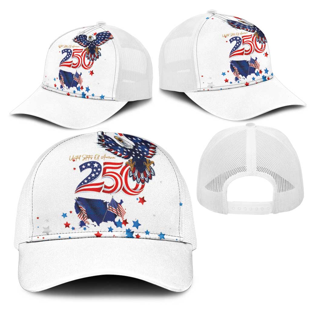 250 Years of American Freedom Mesh Trucker Cap Flag Bald Eagle and Map