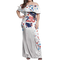 250 Years of American Freedom Off Shoulder Maxi Dress Flag Bald Eagle and Map