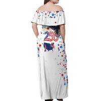250 Years of American Freedom Off Shoulder Maxi Dress Flag Bald Eagle and Map