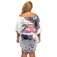 250 Years of American Freedom Off Shoulder Short Dress Flag Bald Eagle and Map