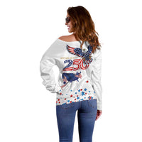 250 Years of American Freedom Off Shoulder Sweater Flag Bald Eagle and Map