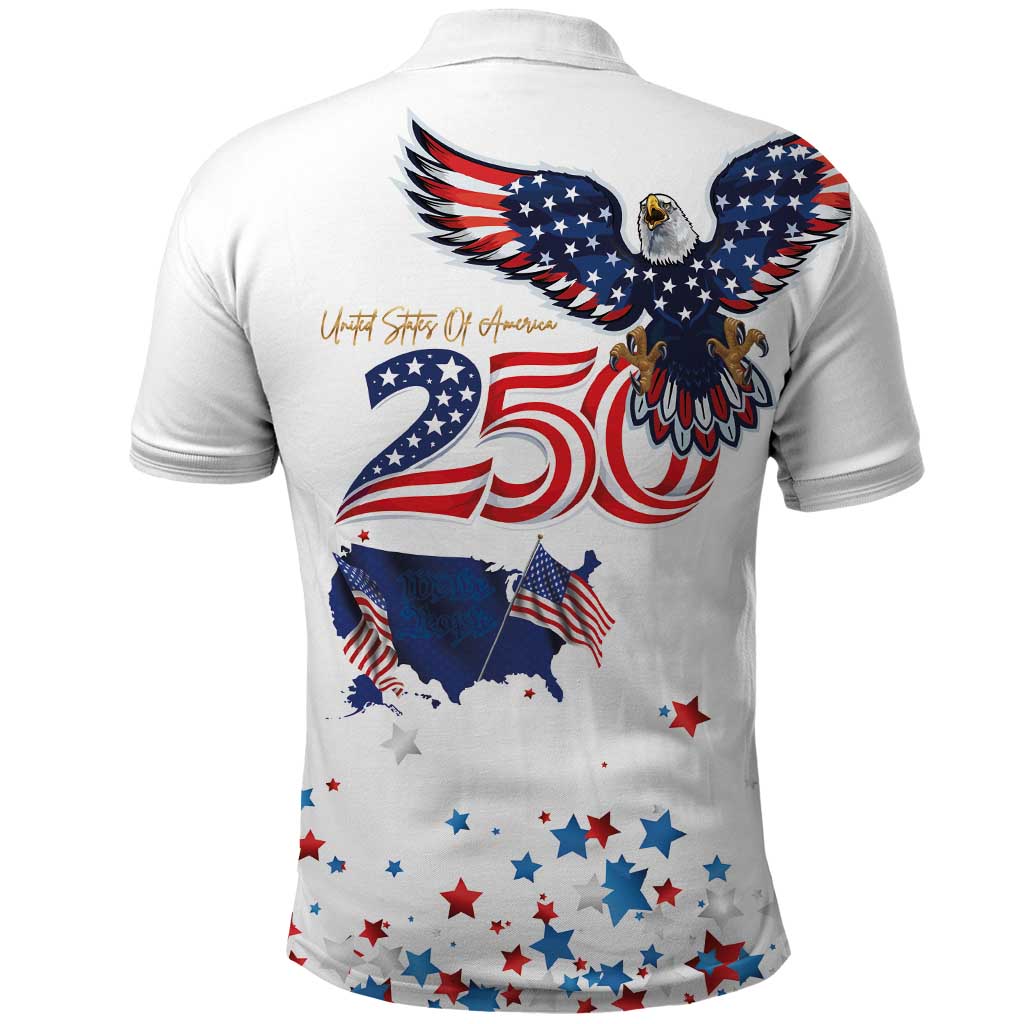 250 Years of American Freedom Polo Shirt Flag Bald Eagle and Map