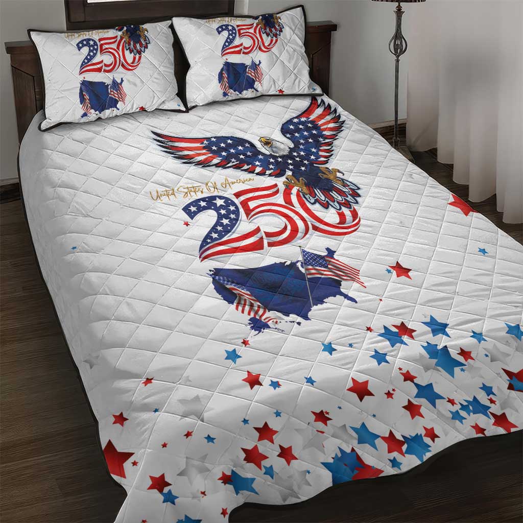 250 Years of American Freedom Quilt Bed Set Flag Bald Eagle and Map