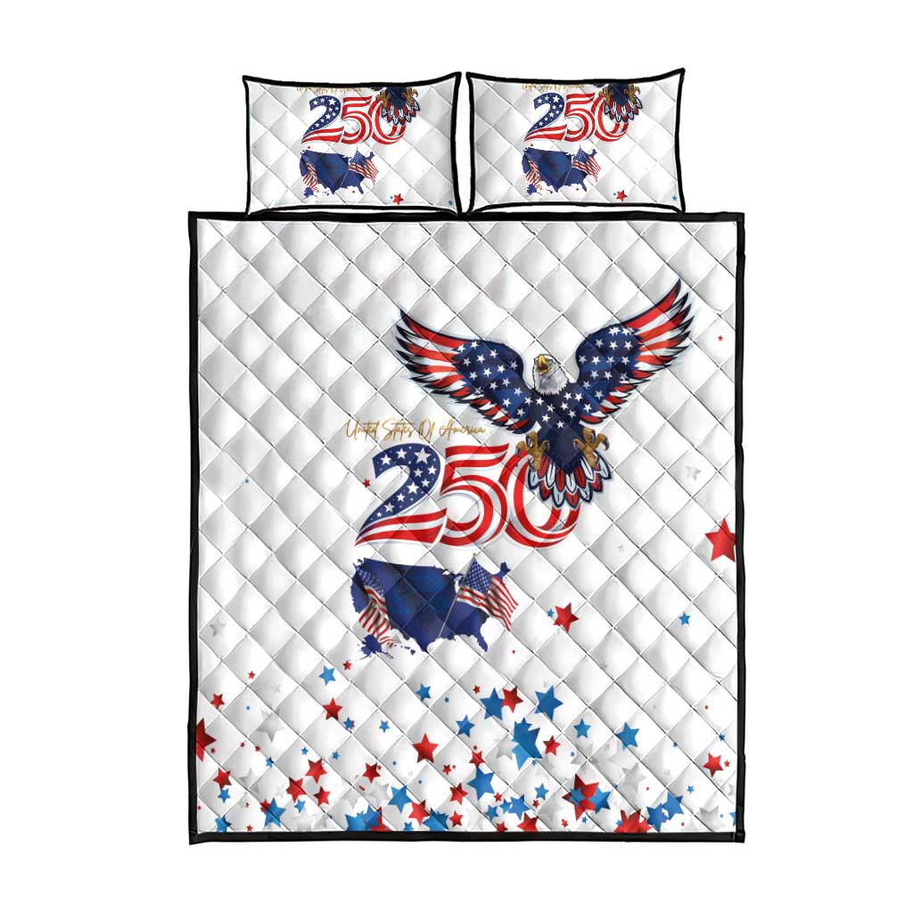 250 Years of American Freedom Quilt Bed Set Flag Bald Eagle and Map
