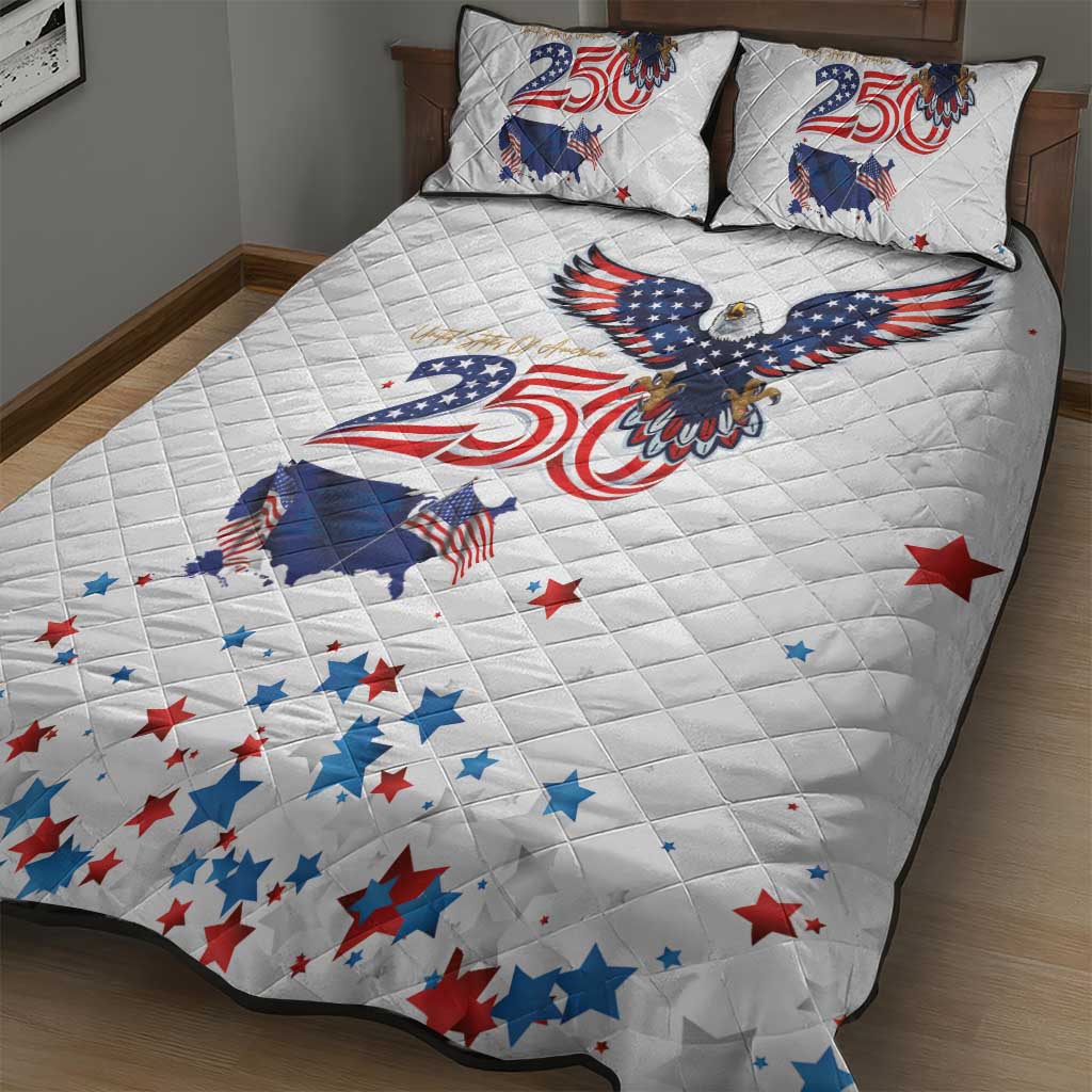 250 Years of American Freedom Quilt Bed Set Flag Bald Eagle and Map
