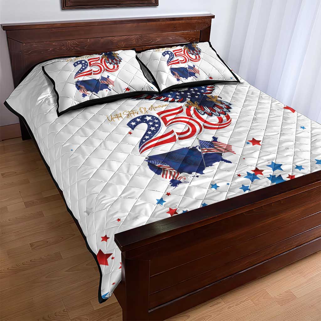 250 Years of American Freedom Quilt Bed Set Flag Bald Eagle and Map