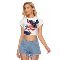 250 Years of American Freedom Raglan Cropped T Shirt Flag Bald Eagle and Map