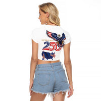 250 Years of American Freedom Raglan Cropped T Shirt Flag Bald Eagle and Map