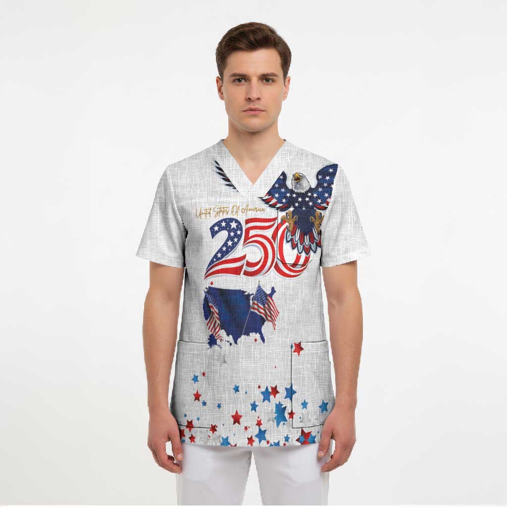 250 Years of American Freedom Scrub Top Flag Bald Eagle and Map