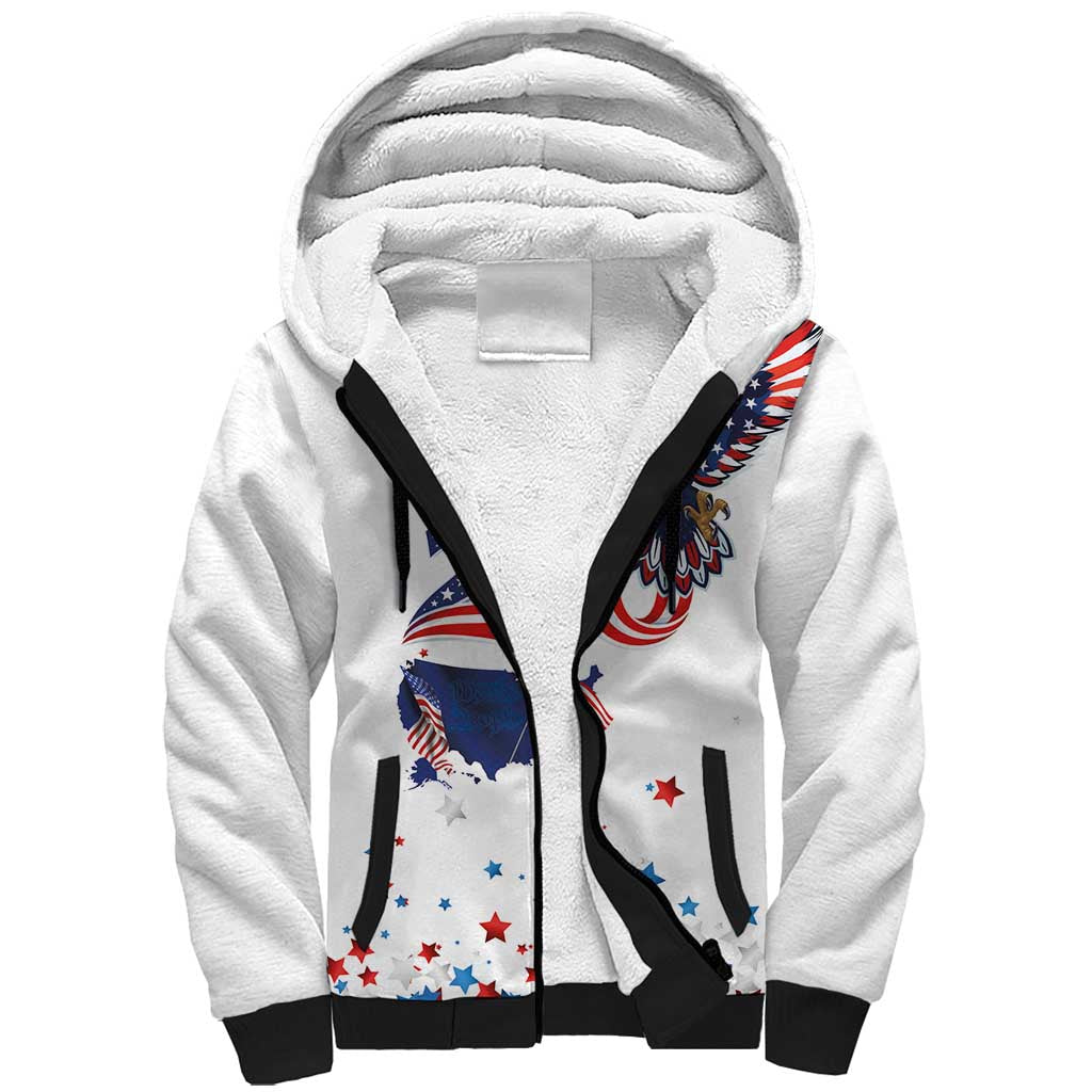 250 Years of American Freedom Sherpa Hoodie Flag Bald Eagle and Map