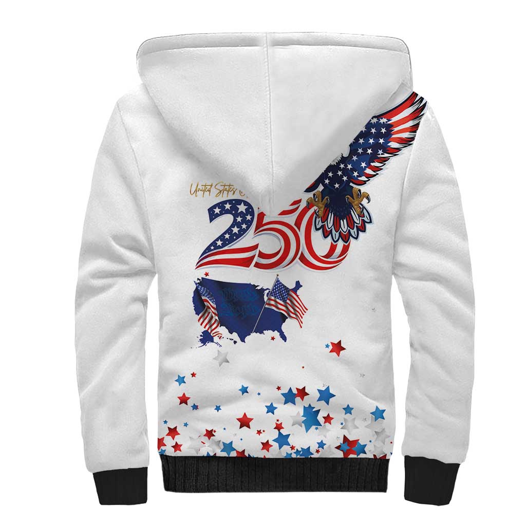 250 Years of American Freedom Sherpa Hoodie Flag Bald Eagle and Map