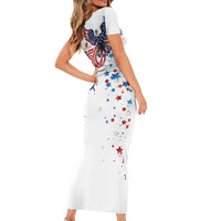 250 Years of American Freedom Short Sleeve Bodycon Dress Flag Bald Eagle and Map