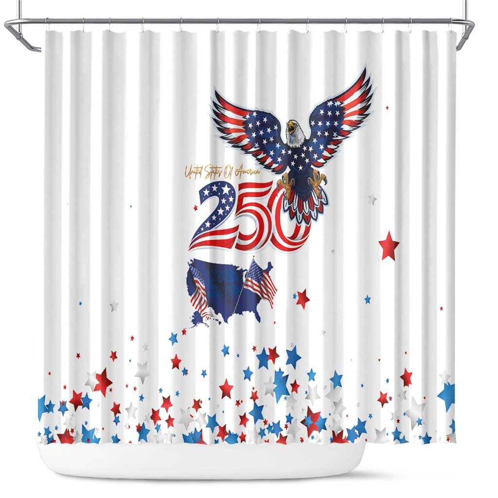 250 Years of American Freedom Shower Curtain Flag Bald Eagle and Map