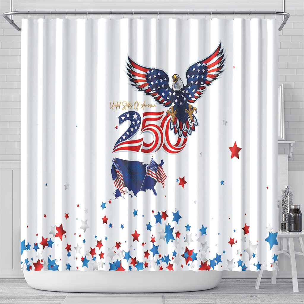 250 Years of American Freedom Shower Curtain Flag Bald Eagle and Map