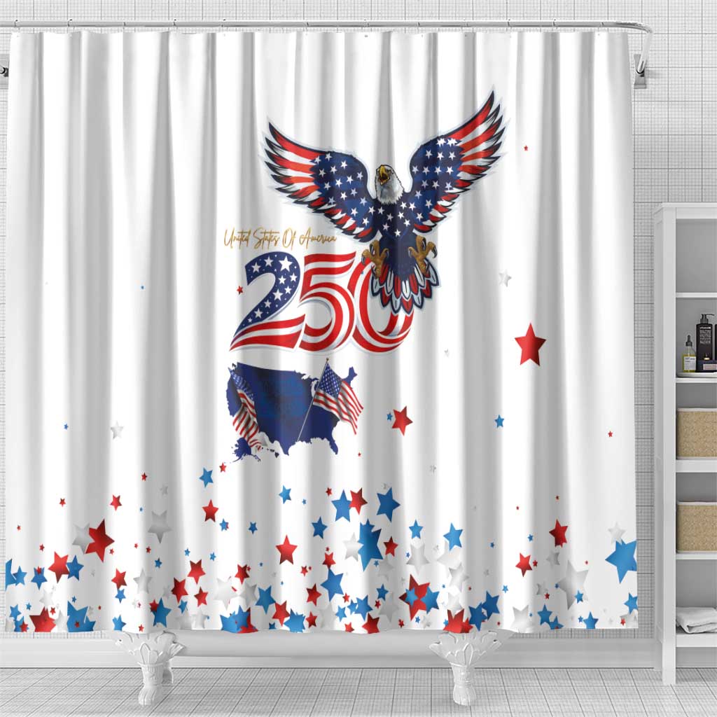 250 Years of American Freedom Shower Curtain Flag Bald Eagle and Map