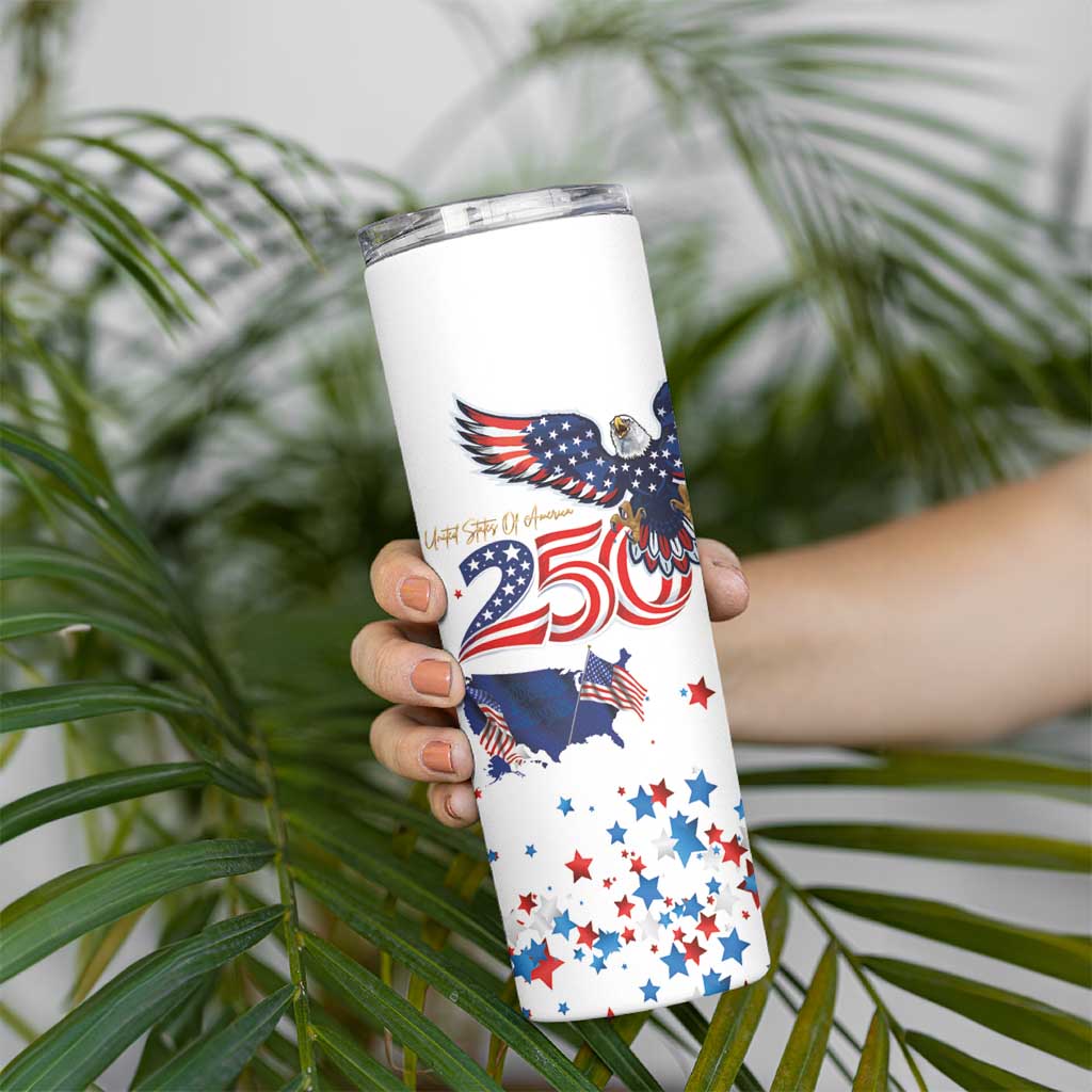 250 Years of American Freedom Skinny Tumbler Flag Bald Eagle and Map