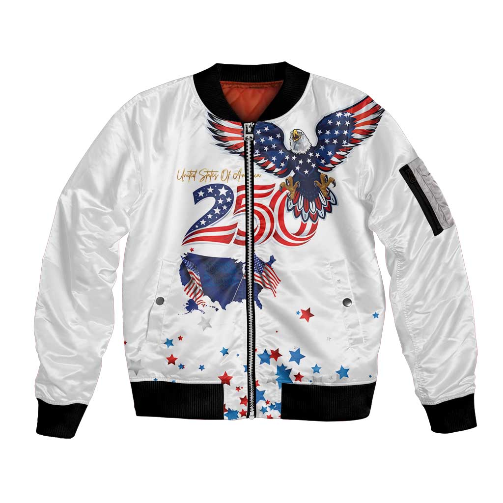 250 Years of American Freedom Sleeve Zip Bomber Jacket Flag Bald Eagle and Map