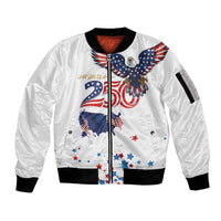 250 Years of American Freedom Sleeve Zip Bomber Jacket Flag Bald Eagle and Map