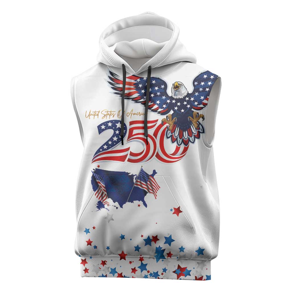 250 Years of American Freedom Sleeveless Hoodie Flag Bald Eagle and Map