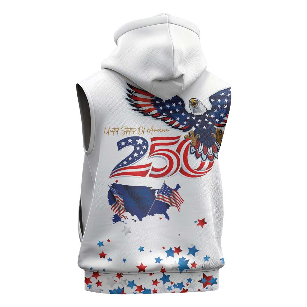 250 Years of American Freedom Sleeveless Hoodie Flag Bald Eagle and Map