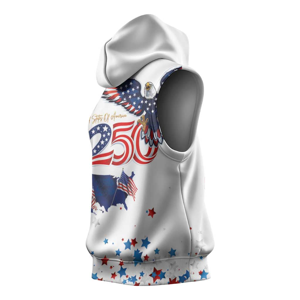 250 Years of American Freedom Sleeveless Hoodie Flag Bald Eagle and Map