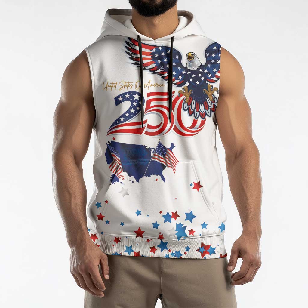 250 Years of American Freedom Sleeveless Hoodie Flag Bald Eagle and Map