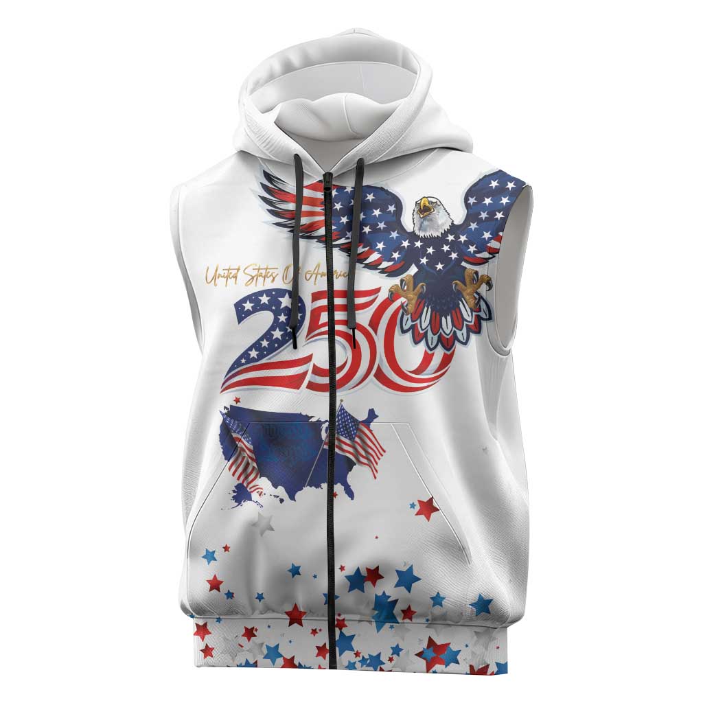 250 Years of American Freedom Sleeveless Zip Hoodie Flag Bald Eagle and Map