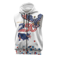 250 Years of American Freedom Sleeveless Zip Hoodie Flag Bald Eagle and Map
