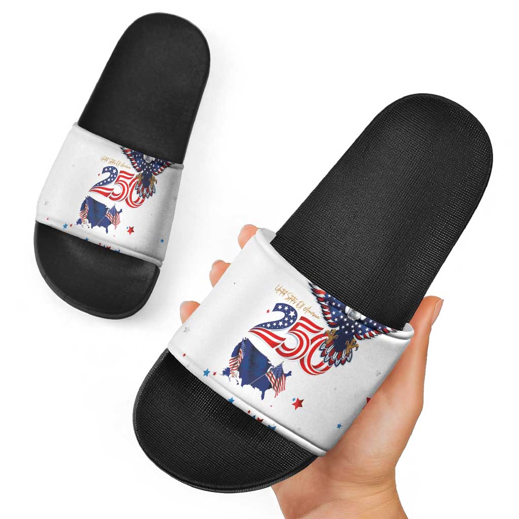 250 Years of American Freedom Slide Sandals Flag Bald Eagle and Map