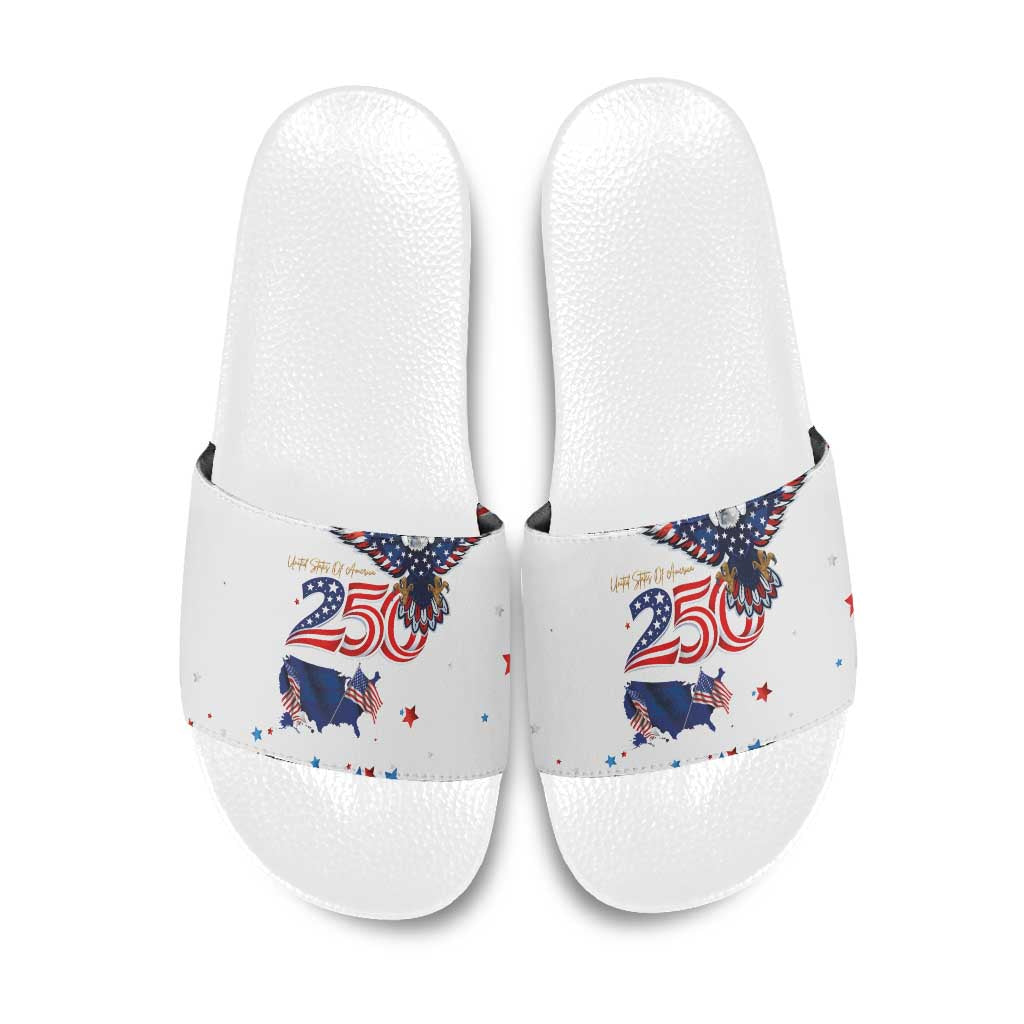 250 Years of American Freedom Slide Sandals Flag Bald Eagle and Map