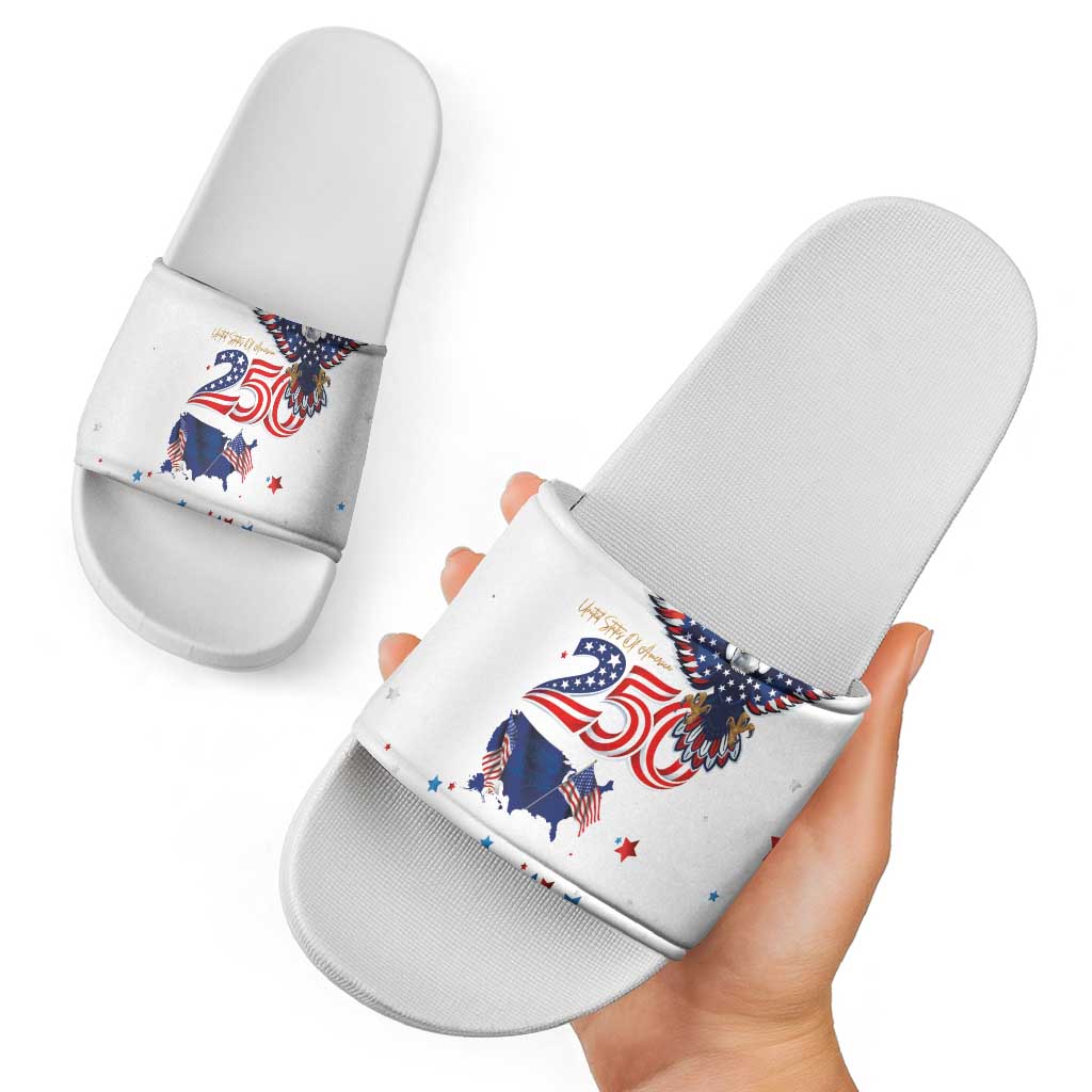 250 Years of American Freedom Slide Sandals Flag Bald Eagle and Map