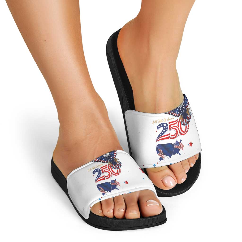 250 Years of American Freedom Slide Sandals Flag Bald Eagle and Map