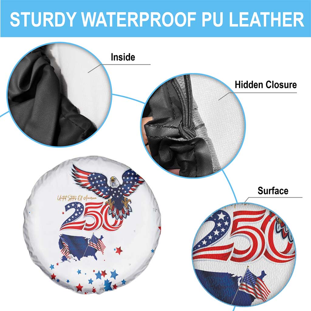 250 Years of American Freedom Spare Tire Cover Flag Bald Eagle and Map