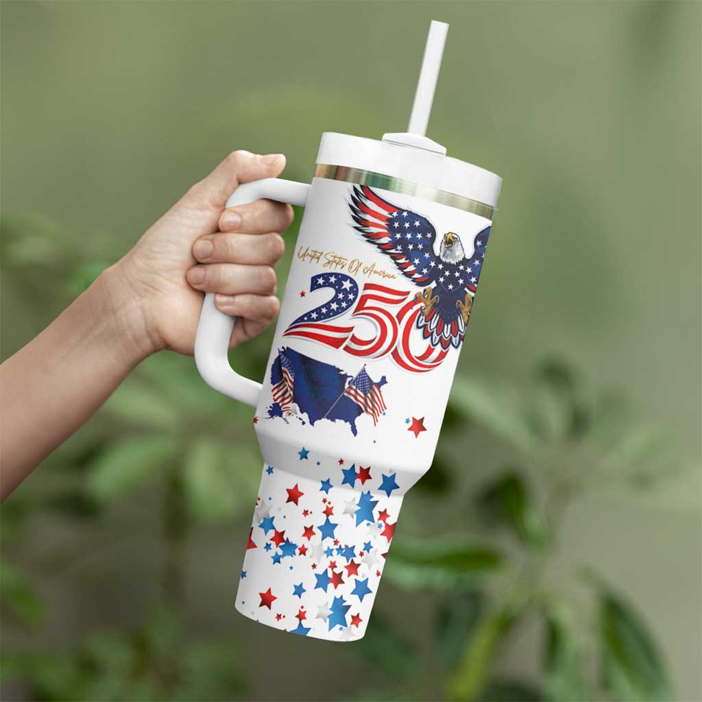 250 Years of American Freedom Tumbler With Handle Flag Bald Eagle and Map