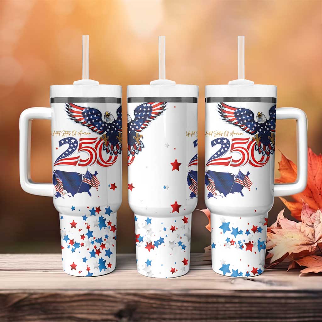 250 Years of American Freedom Tumbler With Handle Flag Bald Eagle and Map
