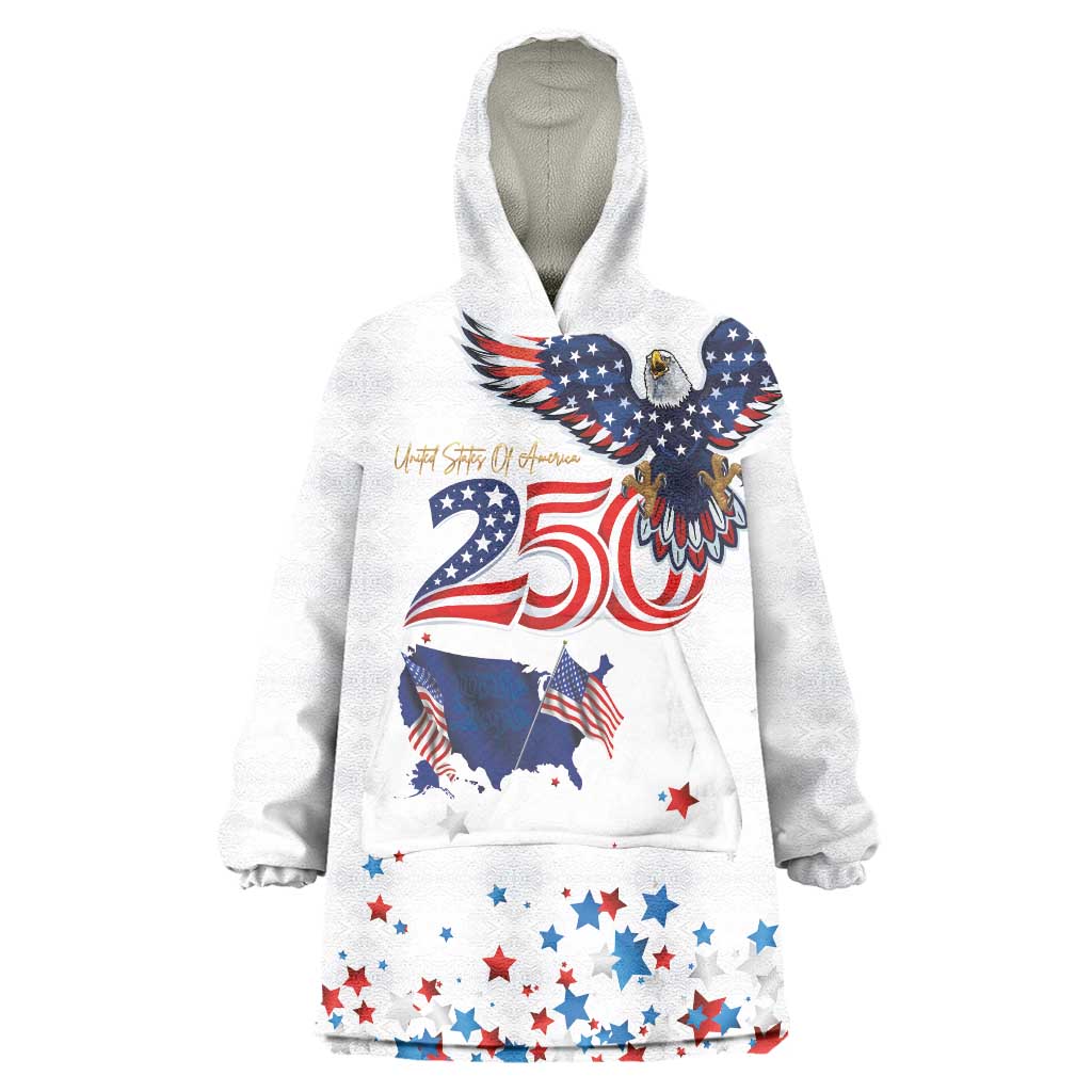 250 Years of American Freedom Wearable Blanket Hoodie Flag Bald Eagle and Map