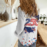 250 Years of American Freedom Women Casual Shirt Flag Bald Eagle and Map