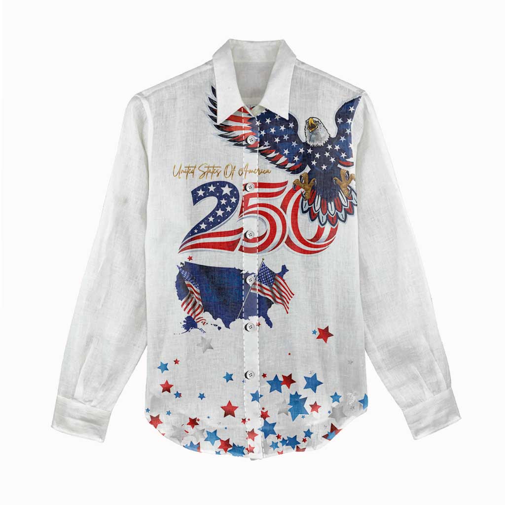 250 Years of American Freedom Women Casual Shirt Flag Bald Eagle and Map