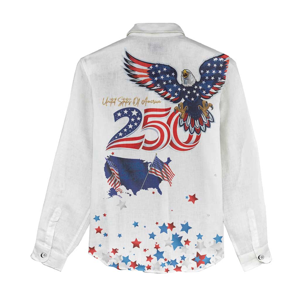 250 Years of American Freedom Women Casual Shirt Flag Bald Eagle and Map