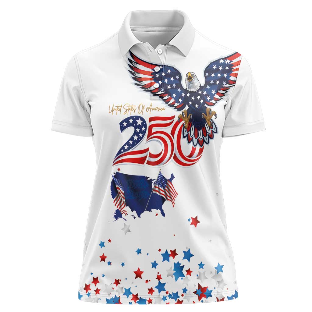 250 Years of American Freedom Women Polo Shirt Flag Bald Eagle and Map