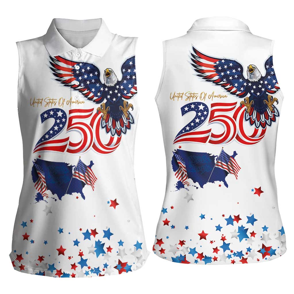 250 Years of American Freedom Women Sleeveless Polo Shirt Flag Bald Eagle and Map