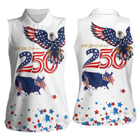 250 Years of American Freedom Women Sleeveless Polo Shirt Flag Bald Eagle and Map
