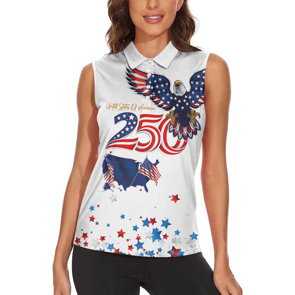 250 Years of American Freedom Women Sleeveless Polo Shirt Flag Bald Eagle and Map