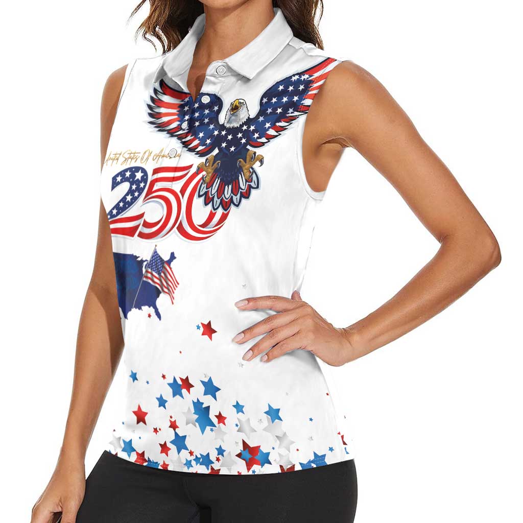 250 Years of American Freedom Women Sleeveless Polo Shirt Flag Bald Eagle and Map