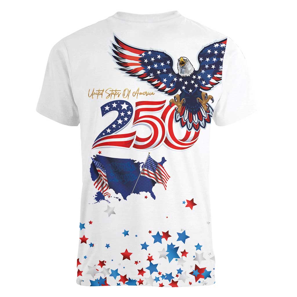 250 Years of American Freedom Women V-Neck T-Shirt Flag Bald Eagle and Map