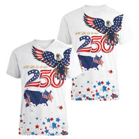250 Years of American Freedom Women V-Neck T-Shirt Flag Bald Eagle and Map