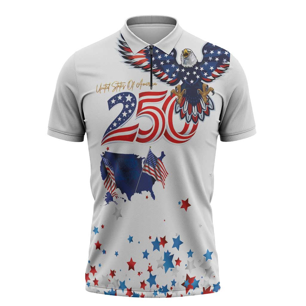 250 Years of American Freedom Zipper Polo Shirt Flag Bald Eagle and Map