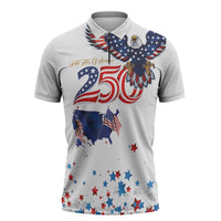 250 Years of American Freedom Zipper Polo Shirt Flag Bald Eagle and Map